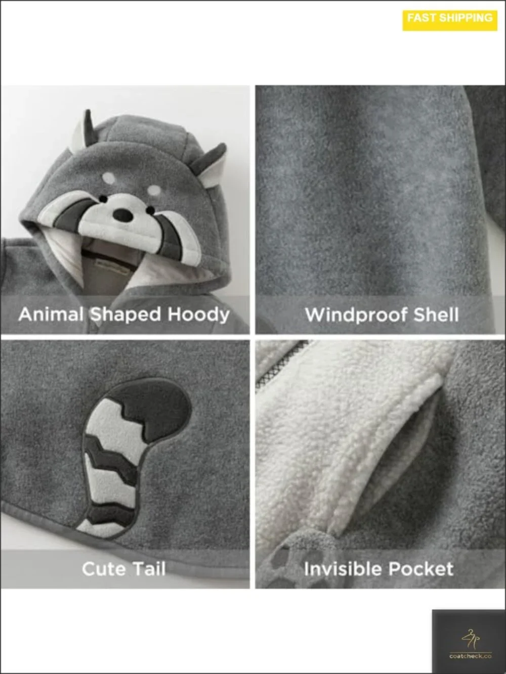 Toddler Fleece Jacket Animal Hooded Winter Coat Full Zip Lightweight